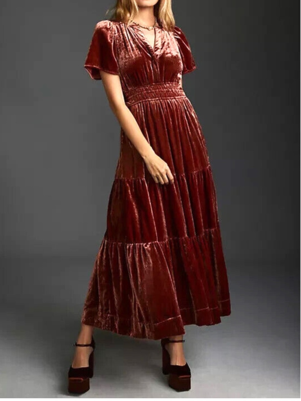 Anthropologie Somerset Velvet Maxi Dress Rosewood Small